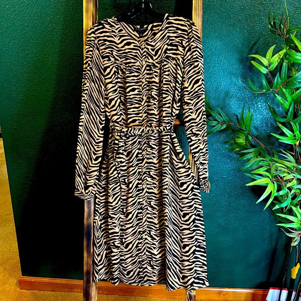 Zebra print tie/button dress